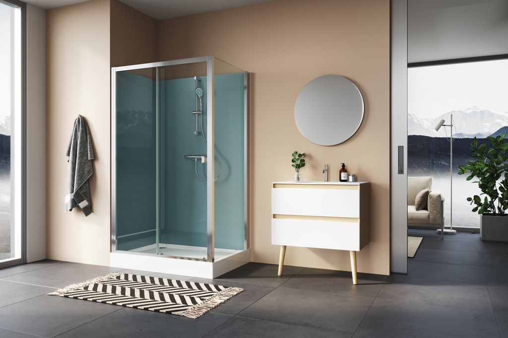 CABINE DE DOUCHE SANSWISS MODULR 100 X 80 PORTE COULISSANTE AVEC MITIGEUR ET RAMPE DE DOUCHE MONTAGE EN ANGLE