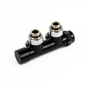 Distributeur thermostatisable pour raccordement par le mur avec valeurs Kv réglables, type "Optima" noir, 1/2" M x M24 M, avec bypass réglable.