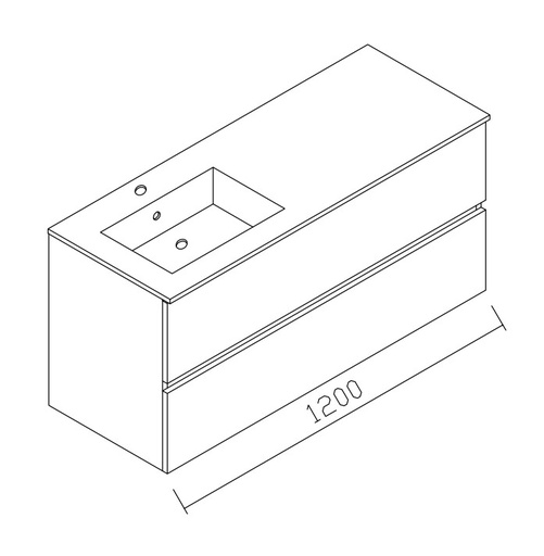 [PS066S120LC2K59] ENSEMBLE ALKE SQUARE SPACE LINE 120cm VASQUE PORCELAINE GAUCHE ET MIROIR AVEC AUVENT LED CHENE HALIFAX