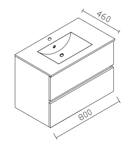 [PS066S80C2K59] ENSEMBLE ALKE SQUARE SPACE LINE 80cm VASQUE PORCELAINE ET MIROIR AVEC AUVENT LED CHENE HALIFAX