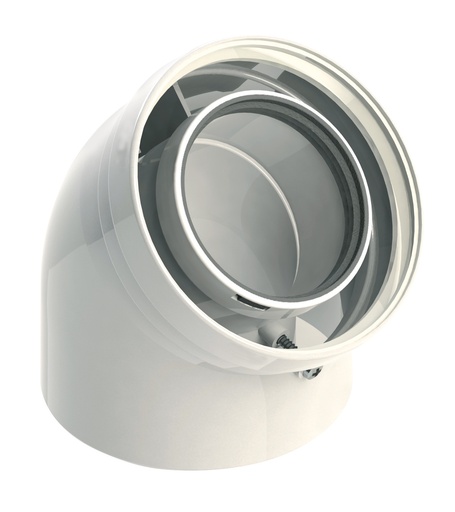 [CPALUGA4508/125] COUDE VENTOUSE PP/ALU EXPO INOX 45° 80/125